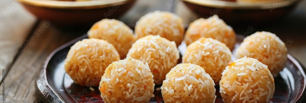 Indian sweet dish Motichoor ladoo or rava laddu traditional mithai for Diwali and Dussehra festival