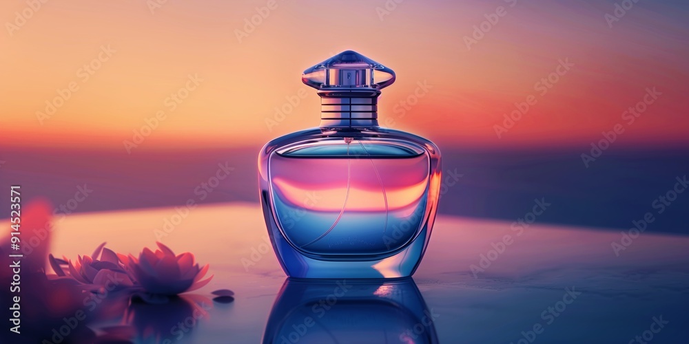 Fototapeta premium Elegant close-up mockup of a luxury fragrance bottle, stylish design with a gradient background. 