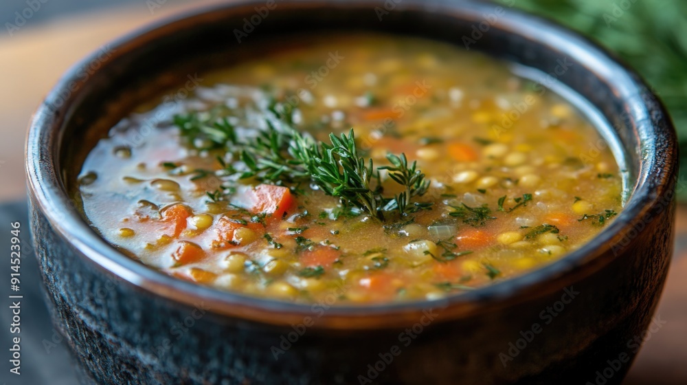 Nutritious Lentil Soup with Fresh Vegetables and Herbs, a Protein-Rich and Hearty Meal Option Nutritious Lentil Soup with Fresh Vegetables and Herbs, a Protein-Rich and Hearty Meal Option