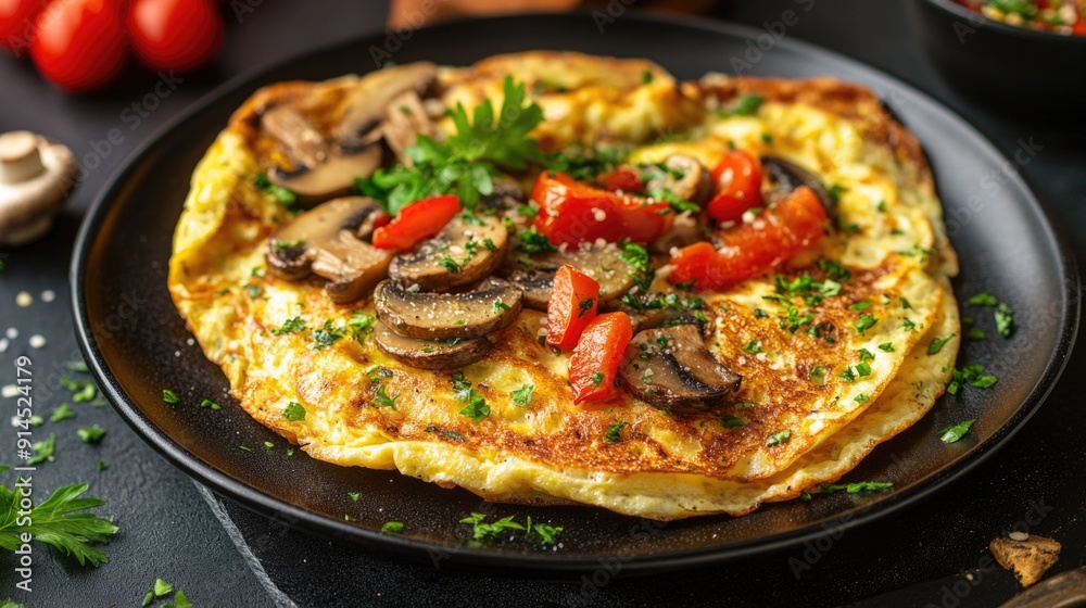 Nutritious Vegetable Omelet Bursting with Mushrooms, Bell Peppers, and Cheese, Packed with Protein Nutritious Vegetable Omelet Bursting with Mushrooms, Bell Peppers, and Cheese, Packed with Protein