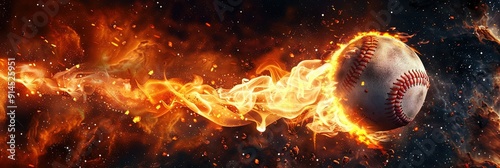flaming baseball comet in space, copy space