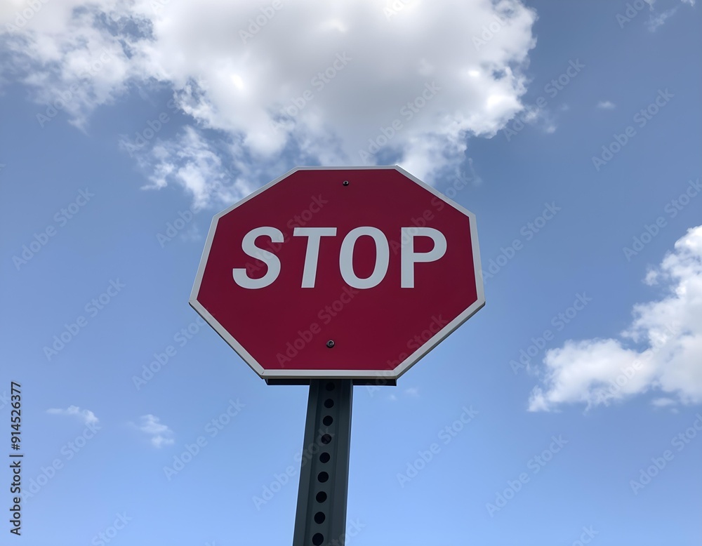 stop sign on blue sky with clouds create with ai stop sign on blue sky with clouds create with ai