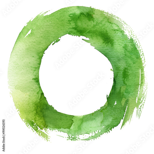 green watercolor brush stroke in ring shape isolated