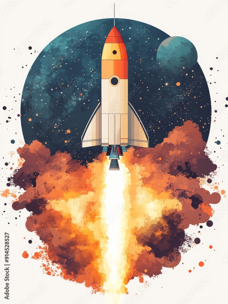 Naklejka premium Spacecraft Launch into Starry Night