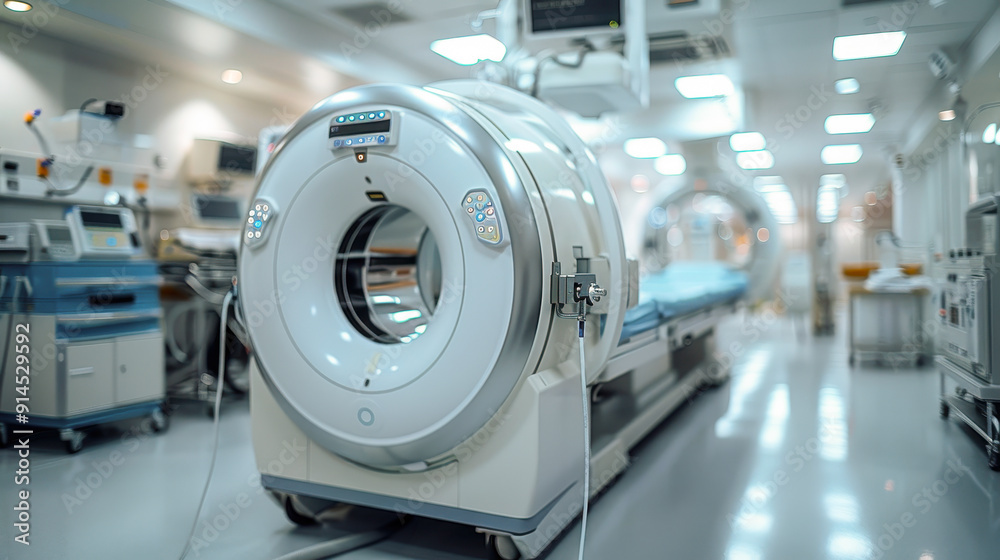Modern Hospital MRI Machine in Clean Bright Room with Advanced Medical Technology for Diagnostic Imaging Modern Hospital MRI Machine in Clean Bright Room with Advanced Medical Technology for Diagnostic Imaging