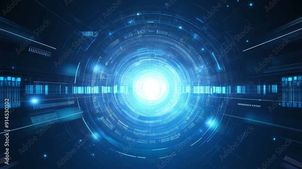 Digital circle with blue glowing technology elements