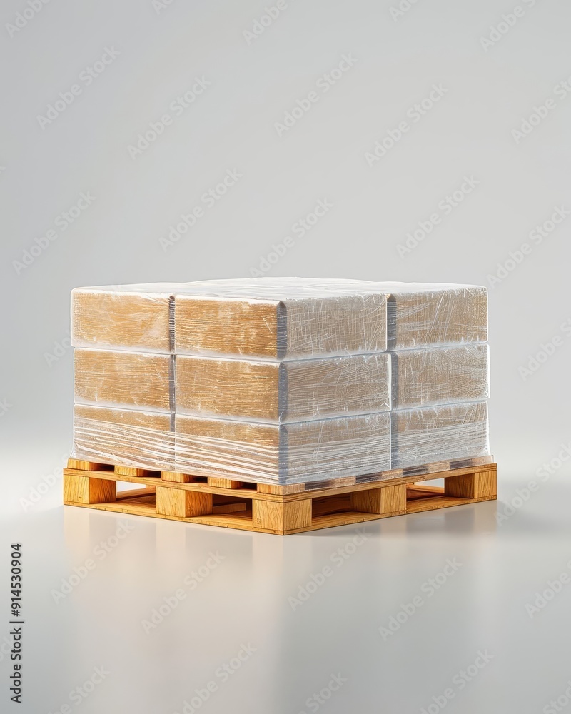 Closeup of a pallet being wrapped with plastic film Closeup of a pallet being wrapped with plastic film