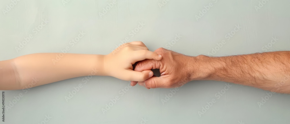 Fototapeta premium Closeup of a parent and child s hands touching