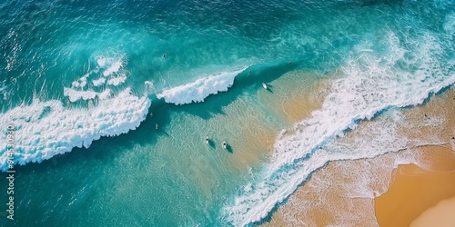 Drone Shot of Cronulla Beach Waves in Sydney, Australia - Summer Vacation Concept Generative AI