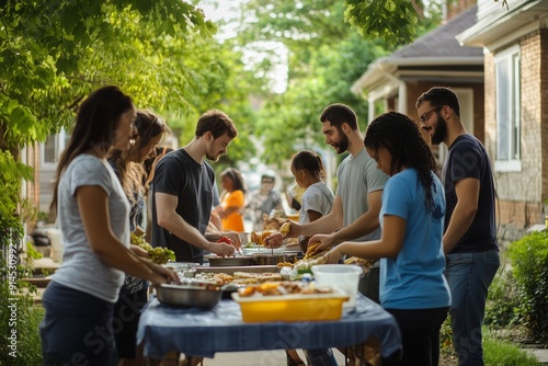 Community Gathering on a Sunny Day for Outdoor Cooking and Food Preparation Activity