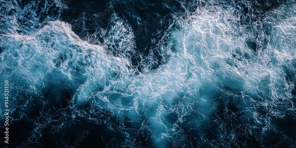 Serenity of Deep Blue Ocean with White Sea Foam from Above Generative AI Serenity of Deep Blue Ocean with White Sea Foam from Above Generative AI