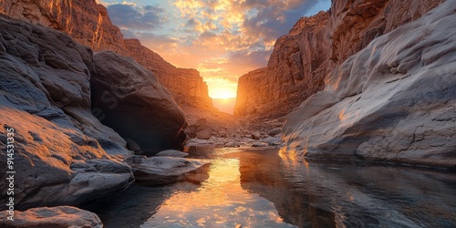 Desert Canyon River at Sunset Landscape for Travel and Adventure Generative AI