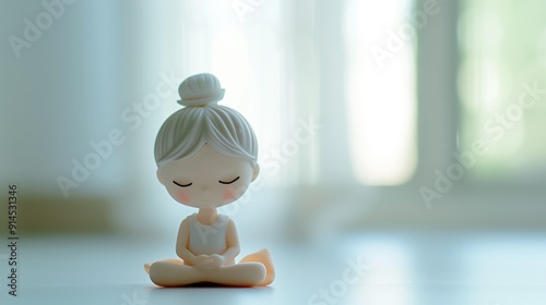 Pilates workout, yoga, plastic toy on white background