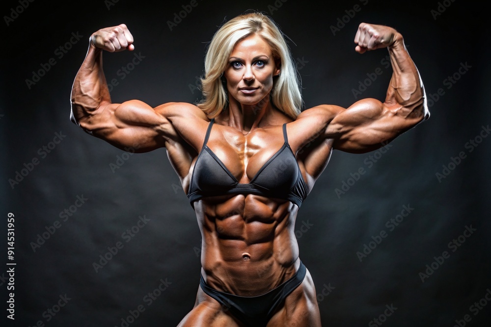 Obraz premium A woman with a green bikini on and a big muscle on her arm