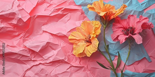 Floral Background with Pink Paper Generative AI