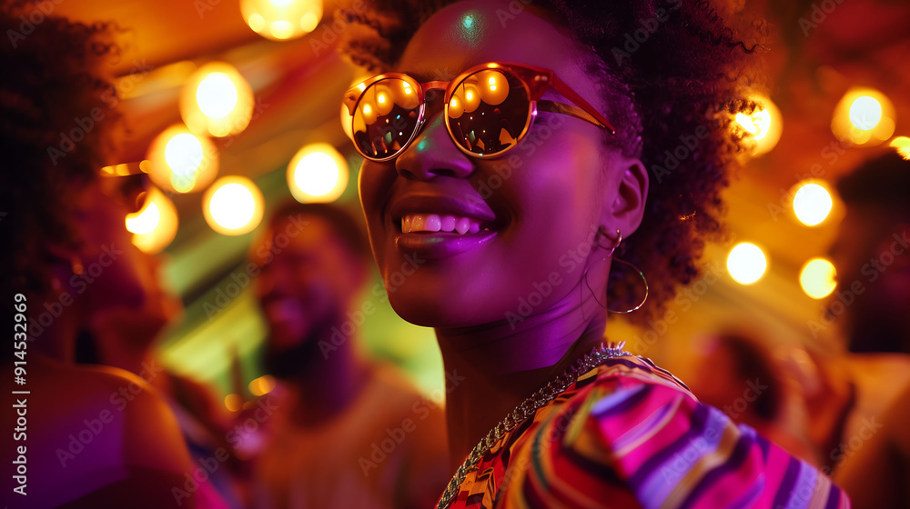 Partygoer Smiling with Sunglasses at Nightclub Partygoer Smiling with Sunglasses at Nightclub