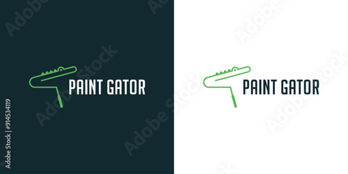 Alligator Logo Design with Paint Roller Icon. Simple Vector Illustration.