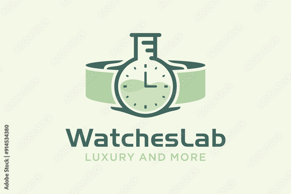 Laboratory Watch and Measuring Cup Logo Design. Time Illustration with Laboratory. Laboratory Watch and Measuring Cup Logo Design. Time Illustration with Laboratory.