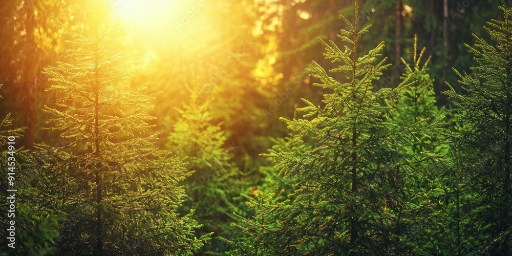 Fototapeta premium Serene Forest Landscape with Diverse Tree Species, Ideal for Nature and Travel Concepts Generative AI