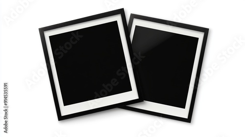 Two overlapping black square picture frames on white.