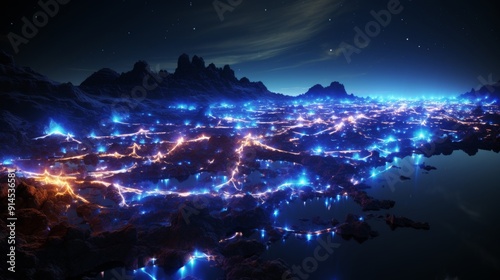 Stunning aerial views of illuminated cities at night. #914536581