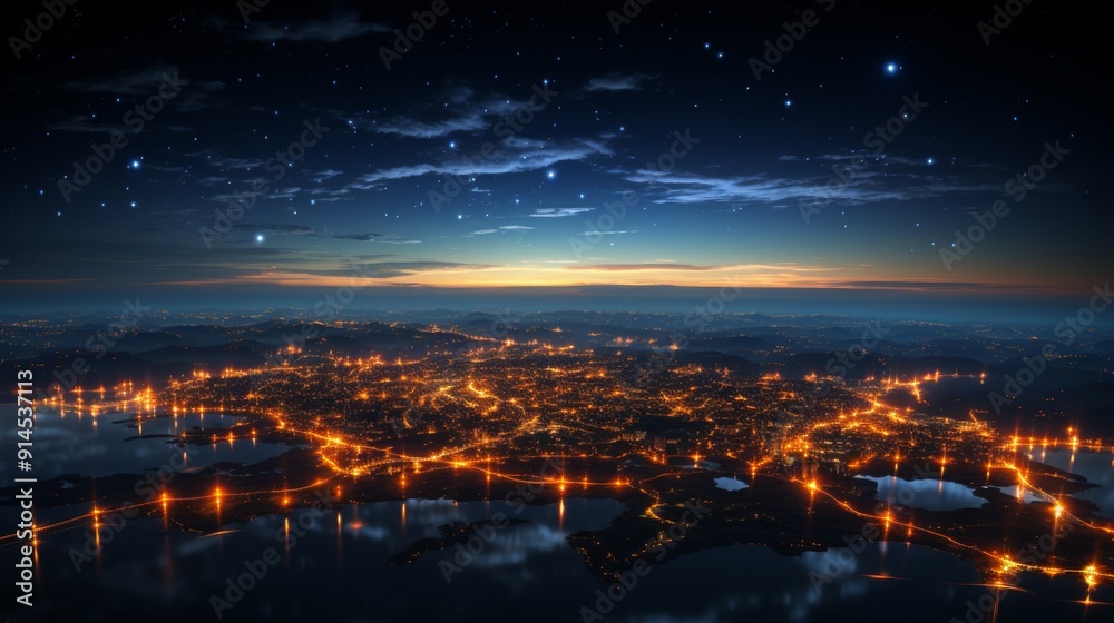 Stunning aerial views of illuminated cities at night. Stunning aerial views of illuminated cities at night.