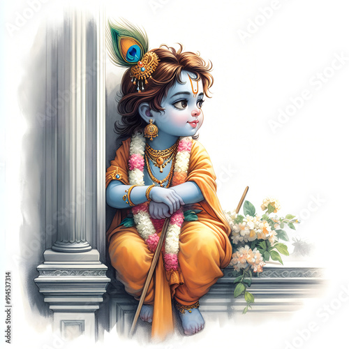 Lord Krishna watercolor illustration photo