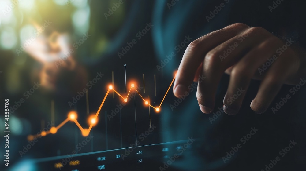 Hand interacting with a digital graph, futuristic imagery. Hand interacting with a digital graph, futuristic imagery.
