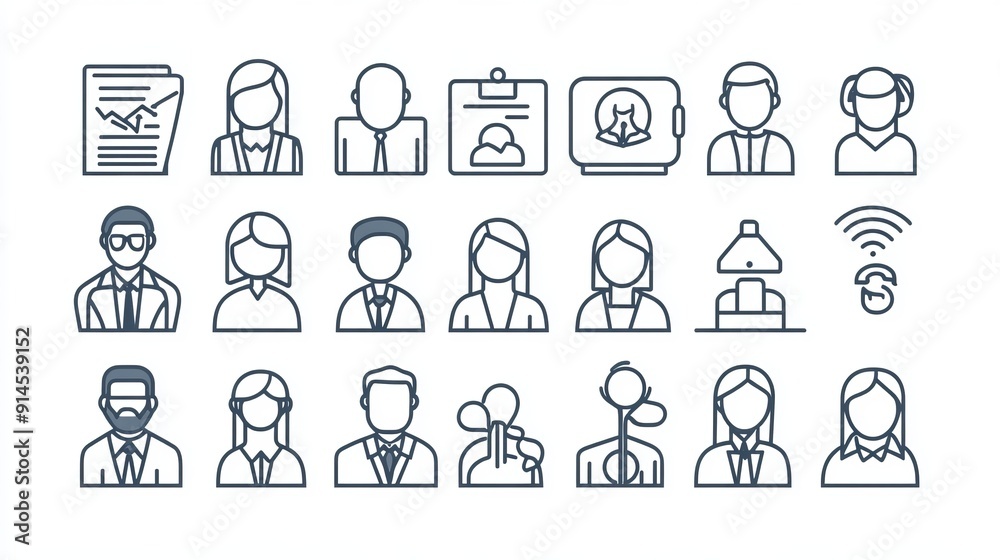 Color icons of business professionals and equipment. Color icons of business professionals and equipment.
