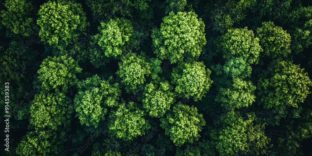 Naklejka premium Summer Forest Aerial View from Drone, Nature Landscape Photography Generative AI