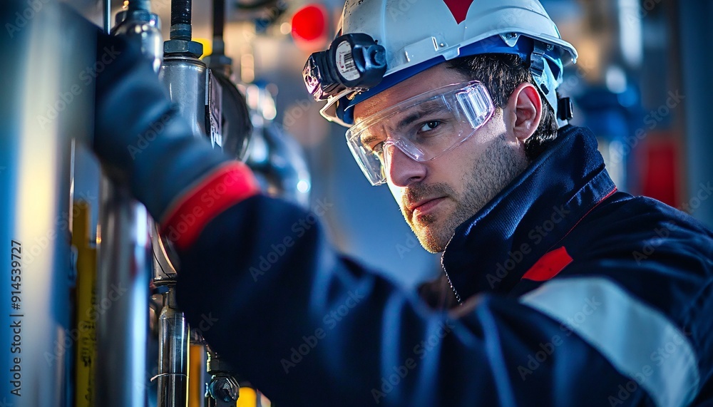 An Engineer at Work in Protective Gear Engineering in Factory An Engineer at Work in Protective Gear Engineering in Factory