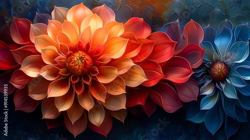 Spectacular dahlia bloom showcasing a symphony of colors and textures its intricate layers forming a mesmerizing display of nature's artistry photo