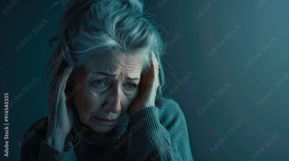 Blue background sad European white Woman grandmother realistic person portrait of young beautiful bad mood expression Woman Isolated Background depression anxiety fear burn. Blue background sad European white Woman grandmother realistic person portrait of young beautiful bad mood expression Woman Isolated Background depression anxiety fear burn.
