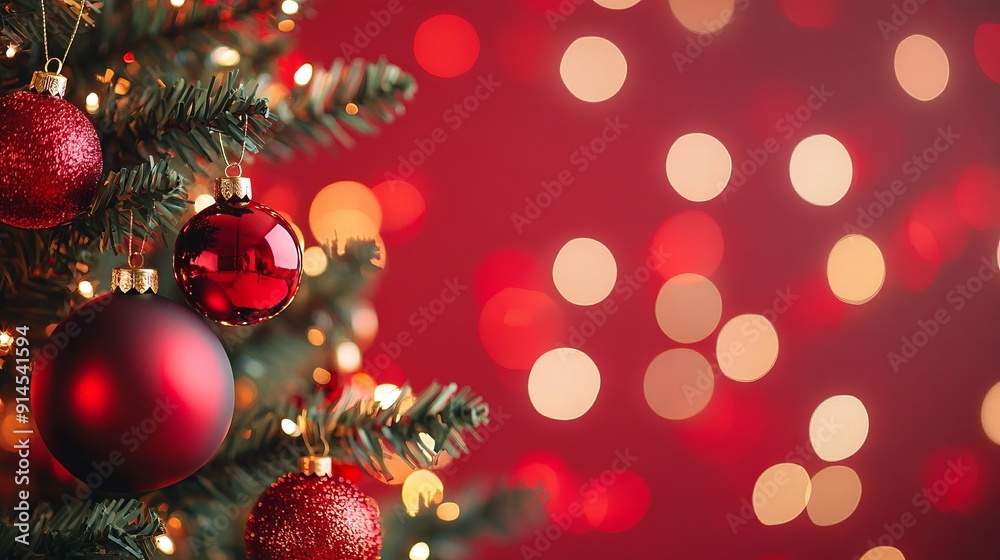 Red and Gold Christmas Tree Ornaments with Bokeh Lights Red and Gold Christmas Tree Ornaments with Bokeh Lights