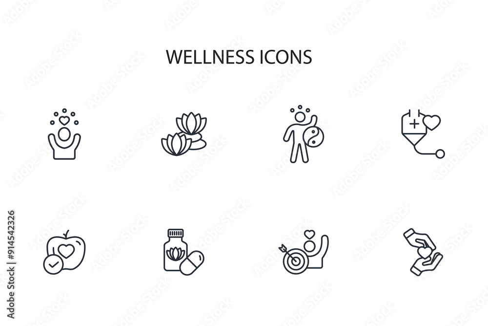 Wellness icon set.vector.Editable stroke.linear style sign for use web design,logo.Symbol illustration. Wellness icon set.vector.Editable stroke.linear style sign for use web design,logo.Symbol illustration.