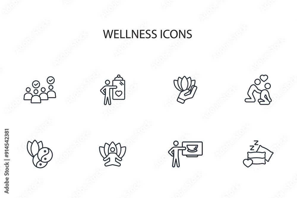 Wellness icon set.vector.Editable stroke.linear style sign for use web design,logo.Symbol illustration. Wellness icon set.vector.Editable stroke.linear style sign for use web design,logo.Symbol illustration.