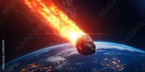 An asteroid crashing into earth