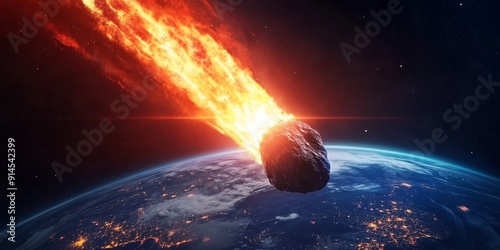 An asteroid crashing into earth