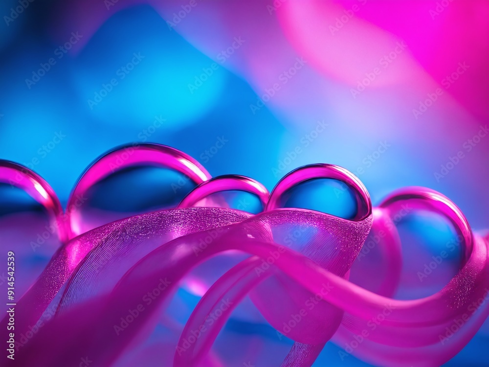 Colorful bubbles and silk ribbons against a vibrant blue and pink background Colorful bubbles and silk ribbons against a vibrant blue and pink background