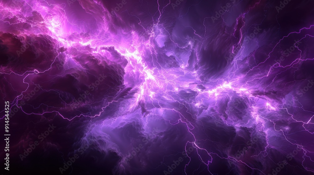 Close-up of Purple Lightning in Stormy Sky. Close-up of Purple Lightning in Stormy Sky.