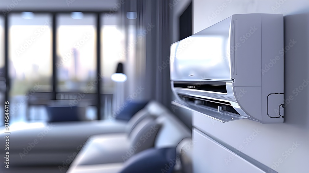 Closeup air conditioner on the wall of a modern apartment Closeup air conditioner on the wall of a modern apartment