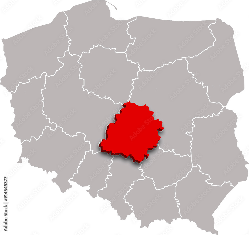 Obraz premium LODZ PROVINCE of POLAND 3d isometric map WITH ADMINISTRATIVE DIVISIONS