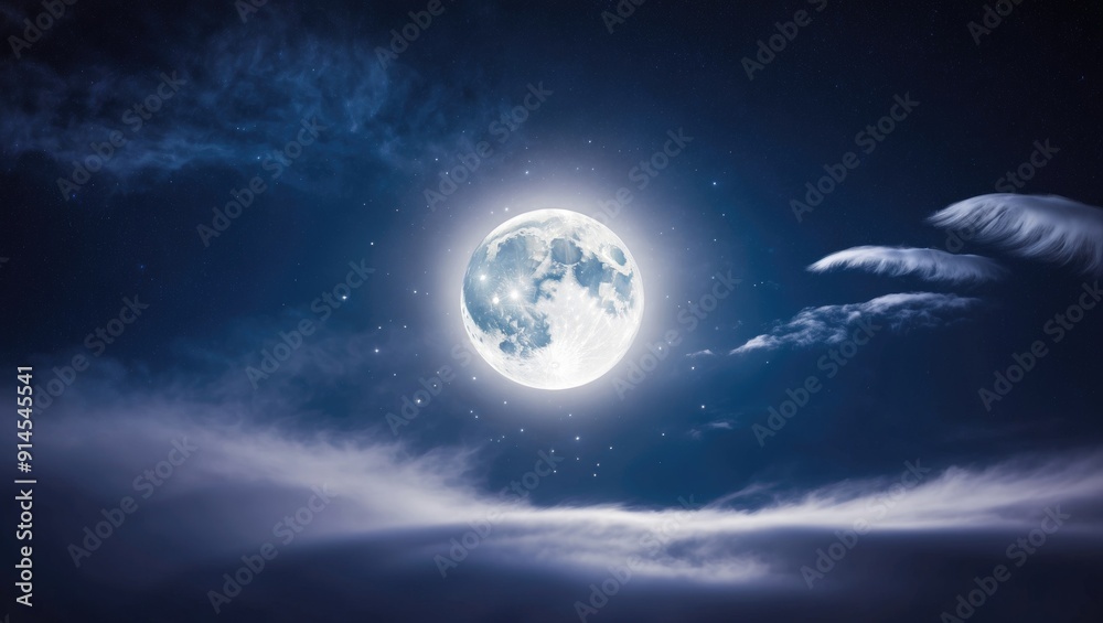 A serene Christmas Eve night sky with a radiant full moon, casting a magical glow over the landscape. A serene Christmas Eve night sky with a radiant full moon, casting a magical glow over the landscape.