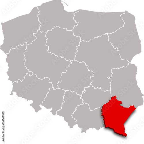 SUBCARPATHIAN PROVINCE of POLAND 3d isometric map WITH ADMINISTRATIVE DIVISIONS