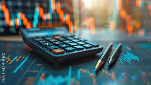 Calculator, Pens, and Stock Charts