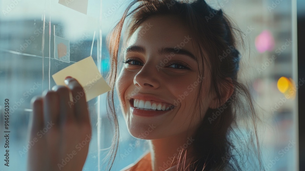 A woman holds a piece of paper and reads by the window A woman holds a piece of paper and reads by the window