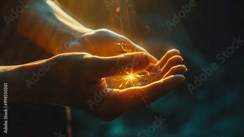 Human hands raising their palms in prayer; Emmanuel Therapy. Generative Ai