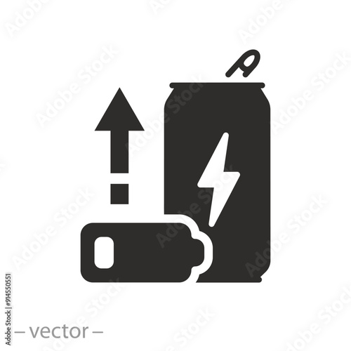 energetic boost soda can icon, energy drink, beverage for power charge, flat vector illustration