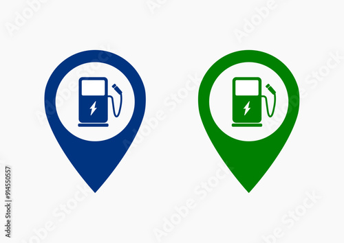 Map pointer with charging station icon .charge station and location pin icon vector . electric vehicle charger location pin icon ux ui destination,direction