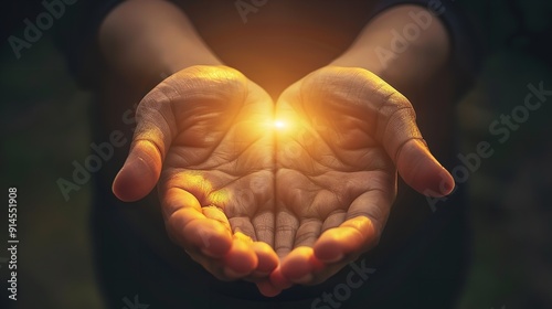 Human hands raising their palms in prayer; Emmanuel Therapy. Generative Ai